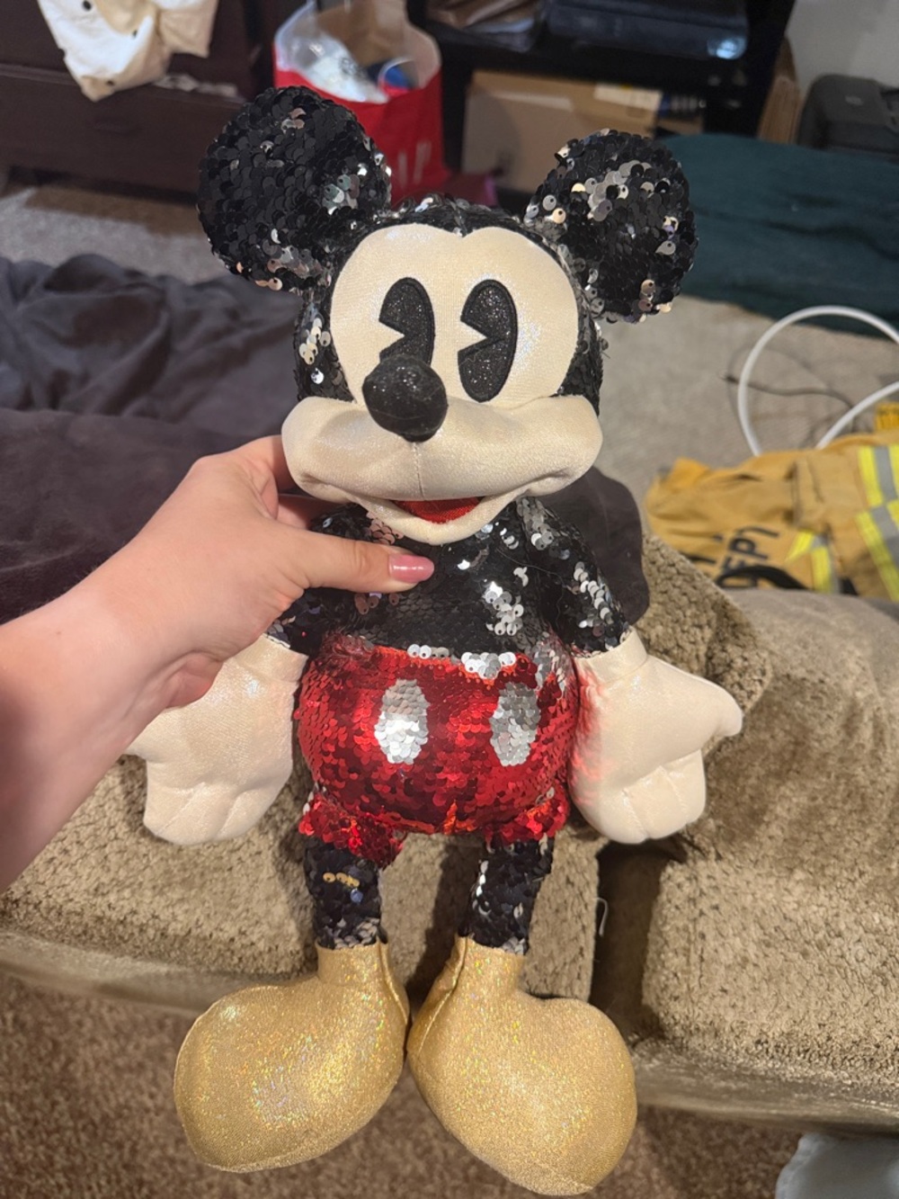 Disney Sequin Mickey Plush - Black, Red, Gold